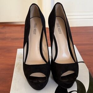 Nine West Black Suede Peep Toe Heels